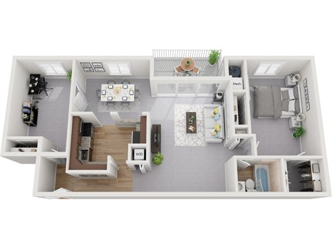 Floor plan for 1 bed, 1 bath, 983 sqft